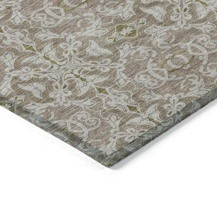 5' X 8' Brown Beige And Taupe Medallion Washable Indoor Outdoor Area Rug