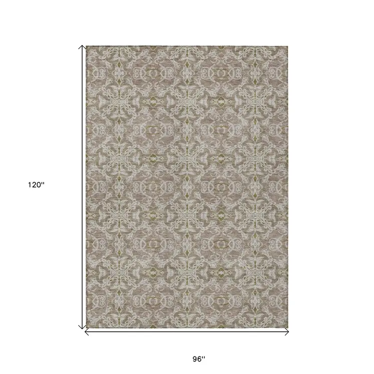 8' X 10' Brown Beige And Taupe Medallion Washable Indoor Outdoor Area Rug