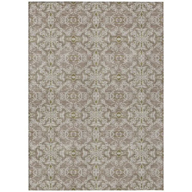 9' X 12' Brown Beige And Taupe Medallion Washable Indoor Outdoor Area Rug