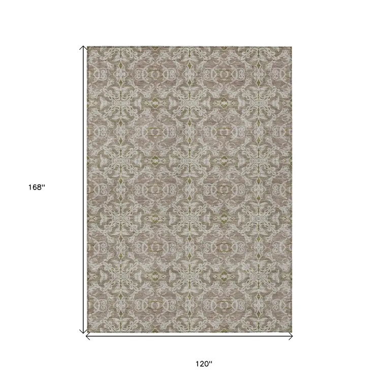 10' X 14' Brown Beige And Taupe Medallion Washable Indoor Outdoor Area Rug