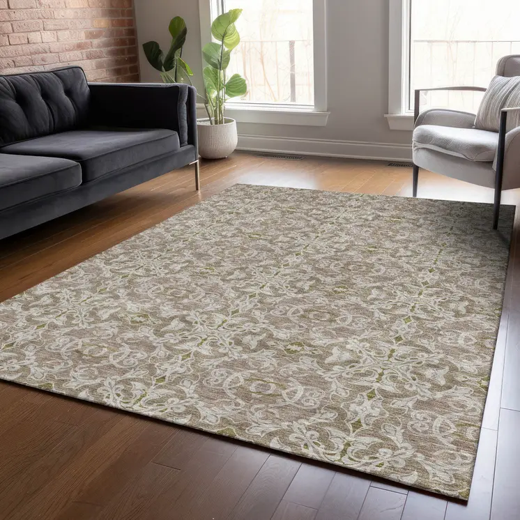 10' X 14' Brown Beige And Taupe Medallion Washable Indoor Outdoor Area Rug