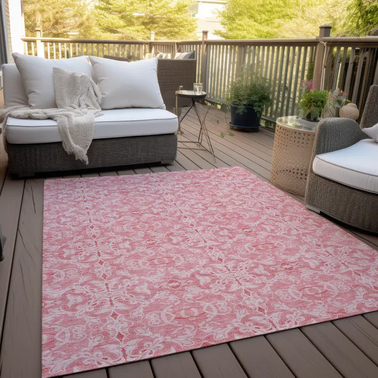 3' X 5' Pink And Blush Medallion Washable Indoor Outdoor Area Rug