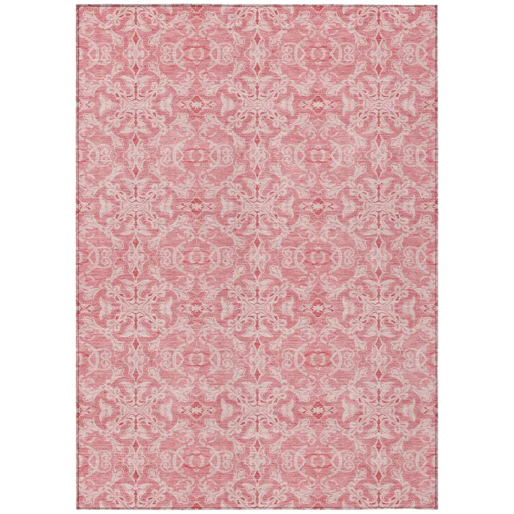 8' X 10' Pink And Blush Medallion Washable Indoor Outdoor Area Rug