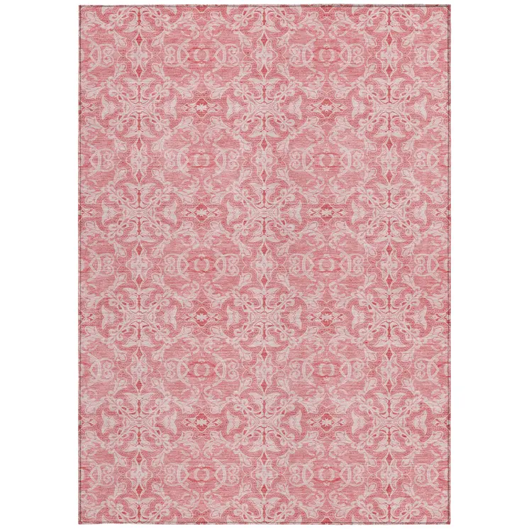8' X 10' Pink And Blush Medallion Washable Indoor Outdoor Area Rug