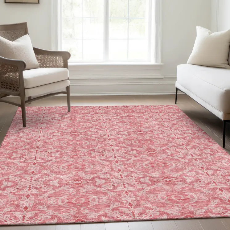 8' X 10' Pink And Blush Medallion Washable Indoor Outdoor Area Rug
