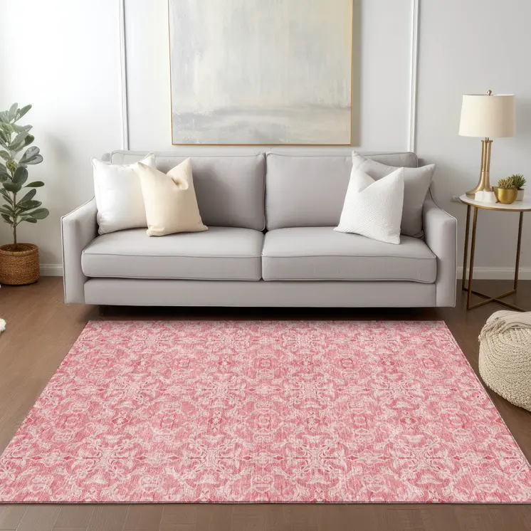 8' X 10' Pink And Blush Medallion Washable Indoor Outdoor Area Rug