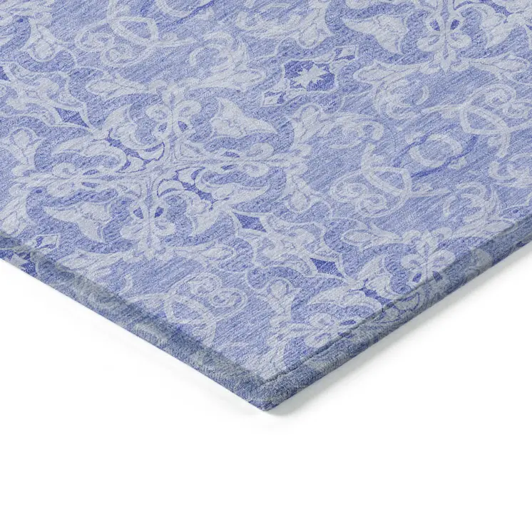 5' X 8' Sky Blue And Denim Blue Medallion Washable Indoor Outdoor Area Rug