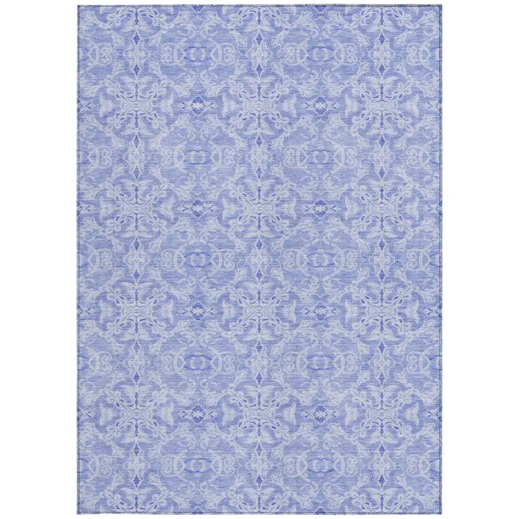 5' X 8' Sky Blue And Denim Blue Medallion Washable Indoor Outdoor Area Rug