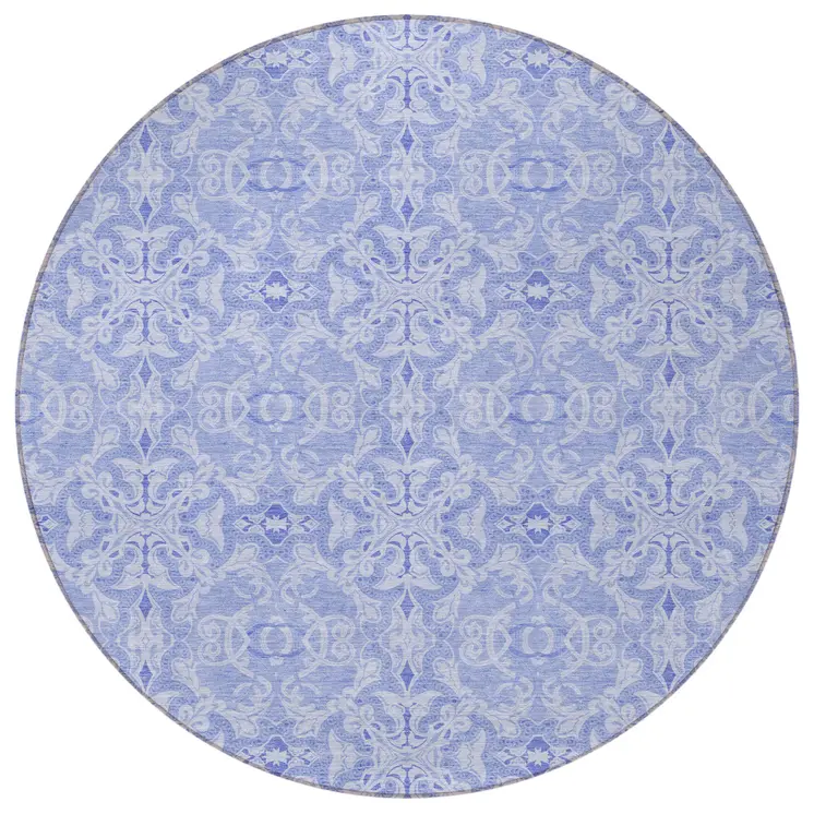 8' Sky Blue And Denim Blue Round Medallion Washable Indoor Outdoor Area Rug