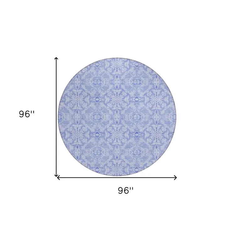 8' Sky Blue And Denim Blue Round Medallion Washable Indoor Outdoor Area Rug