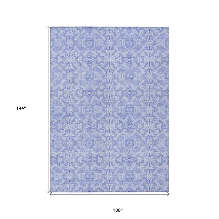 9' X 12' Sky Blue And Denim Blue Medallion Washable Indoor Outdoor Area Rug