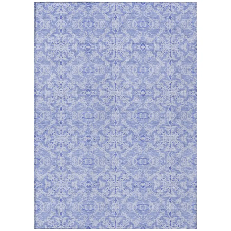 9' X 12' Sky Blue And Denim Blue Medallion Washable Indoor Outdoor Area Rug
