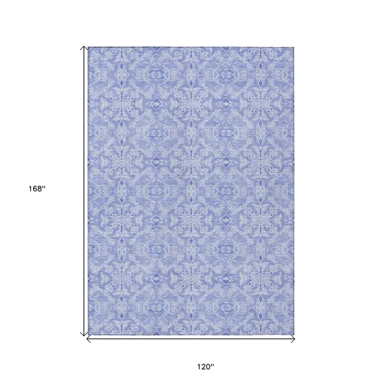 10' X 14' Sky Blue And Denim Blue Medallion Washable Indoor Outdoor Area Rug
