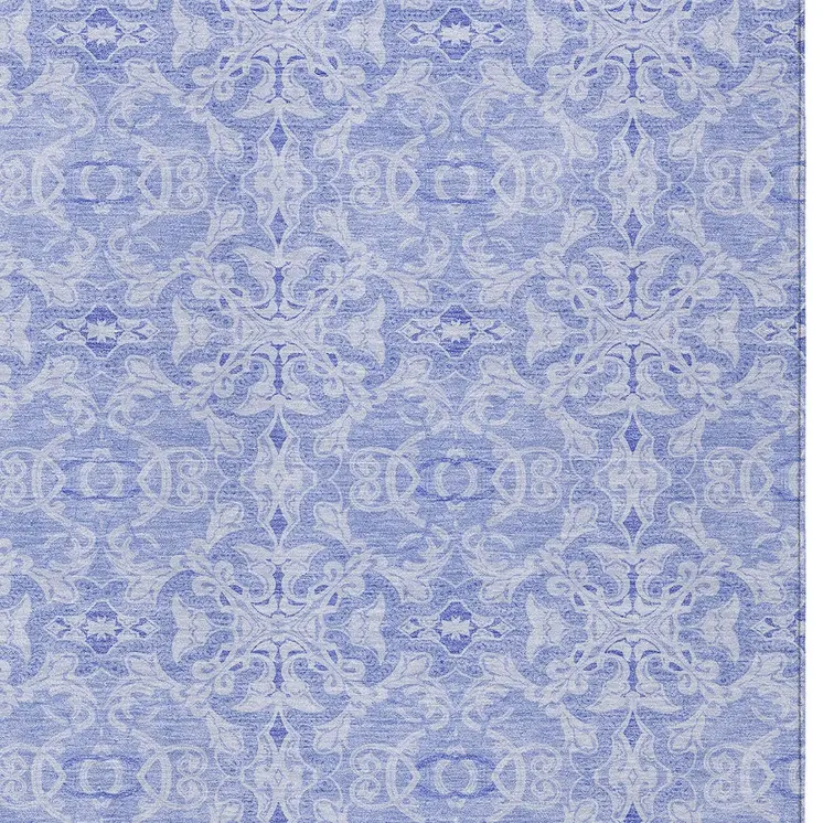 10' X 14' Sky Blue And Denim Blue Medallion Washable Indoor Outdoor Area Rug