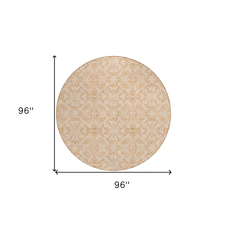 8' Salmon And Beige Round Medallion Washable Indoor Outdoor Area Rug