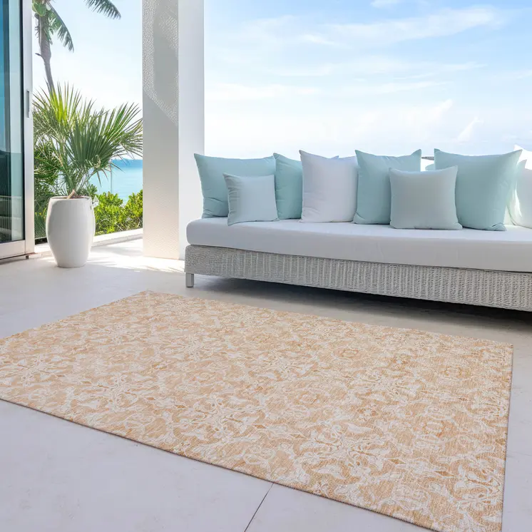 8' X 10' Salmon And Beige Medallion Washable Indoor Outdoor Area Rug