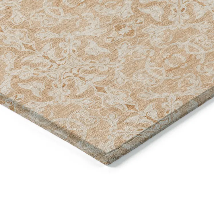 8' X 10' Salmon And Beige Medallion Washable Indoor Outdoor Area Rug