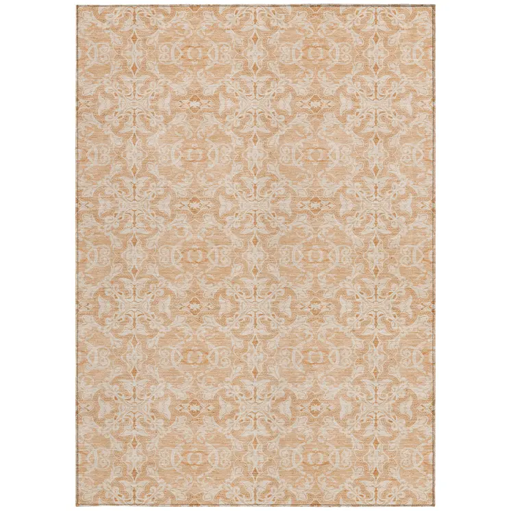 8' X 10' Salmon And Beige Medallion Washable Indoor Outdoor Area Rug