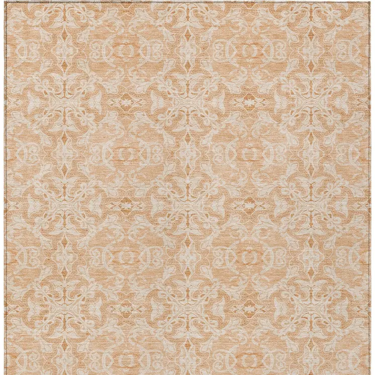 10' X 14' Salmon And Beige Medallion Washable Indoor Outdoor Area Rug