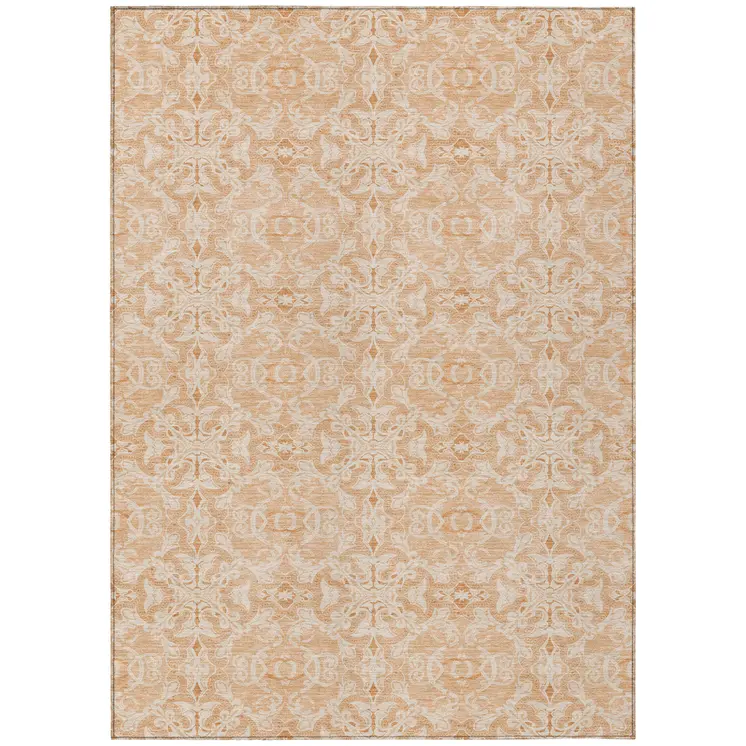 10' X 14' Salmon And Beige Medallion Washable Indoor Outdoor Area Rug