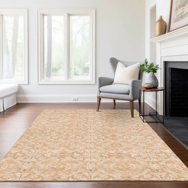 10' X 14' Salmon And Beige Medallion Washable Indoor Outdoor Area Rug