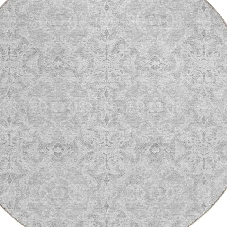 8' Silver And Gray Round Medallion Washable Indoor Outdoor Area Rug