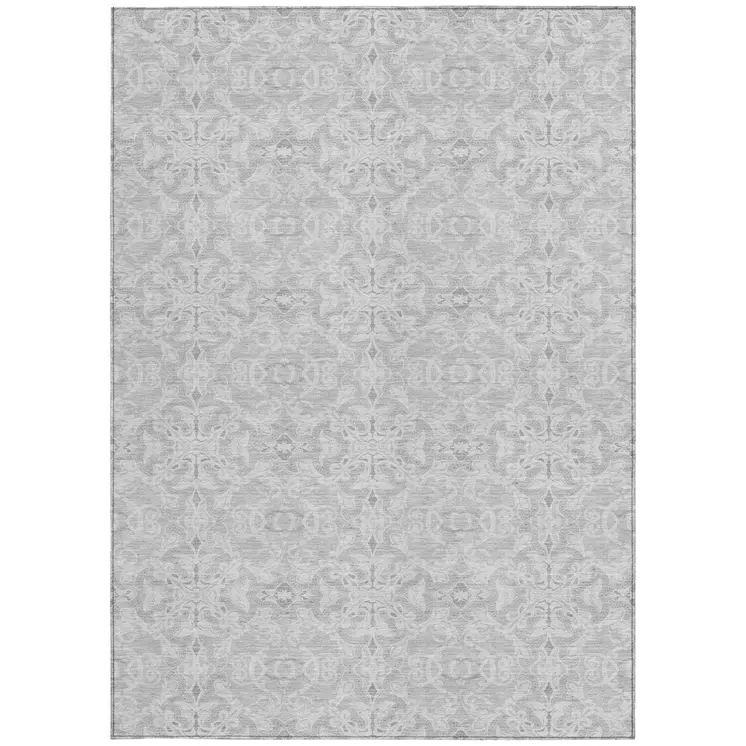8' X 10' Silver And Gray Medallion Washable Indoor Outdoor Area Rug