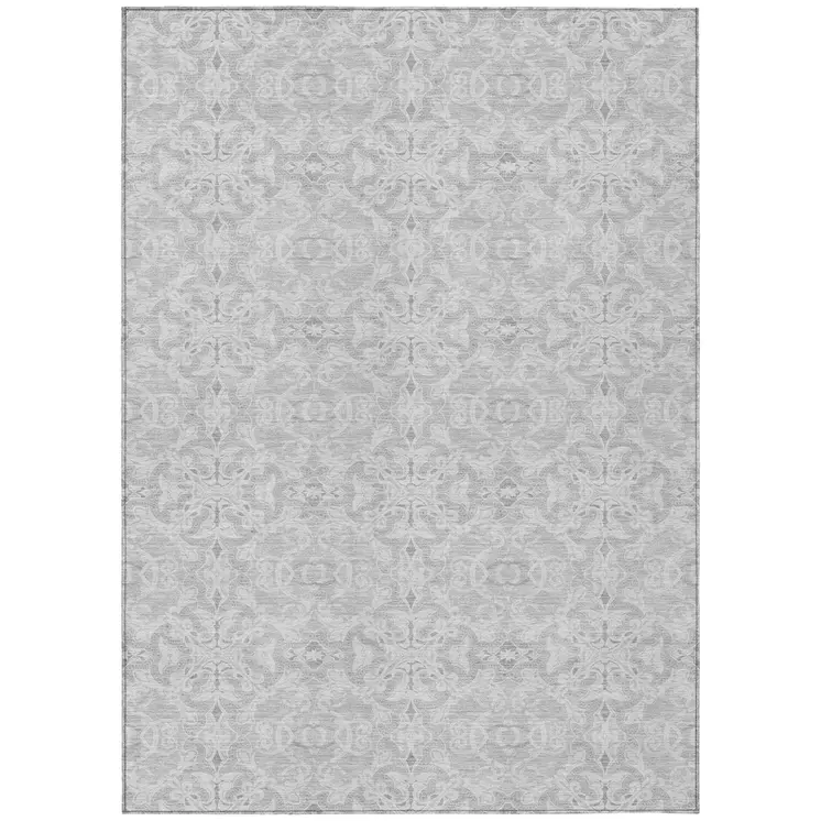 8' X 10' Silver And Gray Medallion Washable Indoor Outdoor Area Rug