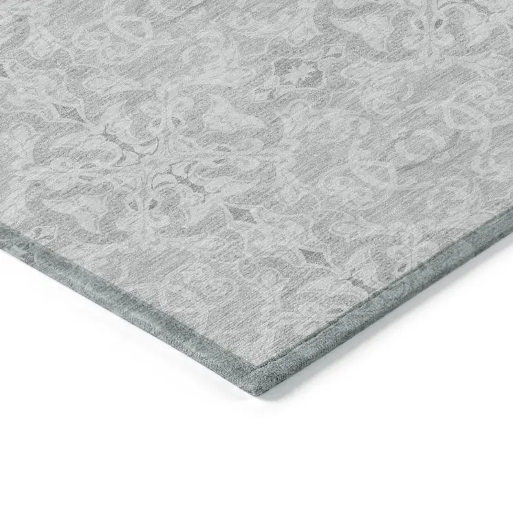 8' X 10' Silver And Gray Medallion Washable Indoor Outdoor Area Rug