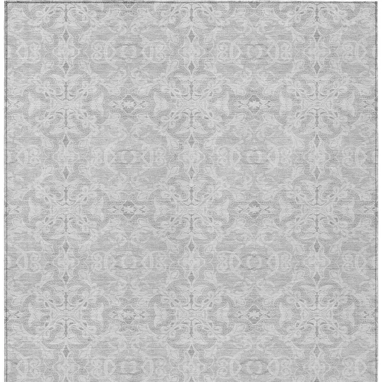 8' X 10' Silver And Gray Medallion Washable Indoor Outdoor Area Rug