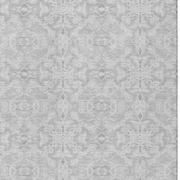 9' X 12' Silver And Gray Medallion Washable Indoor Outdoor Area Rug