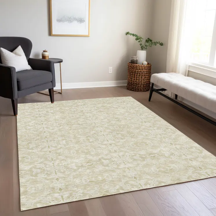3' X 5' Tan And Beige Medallion Washable Indoor Outdoor Area Rug