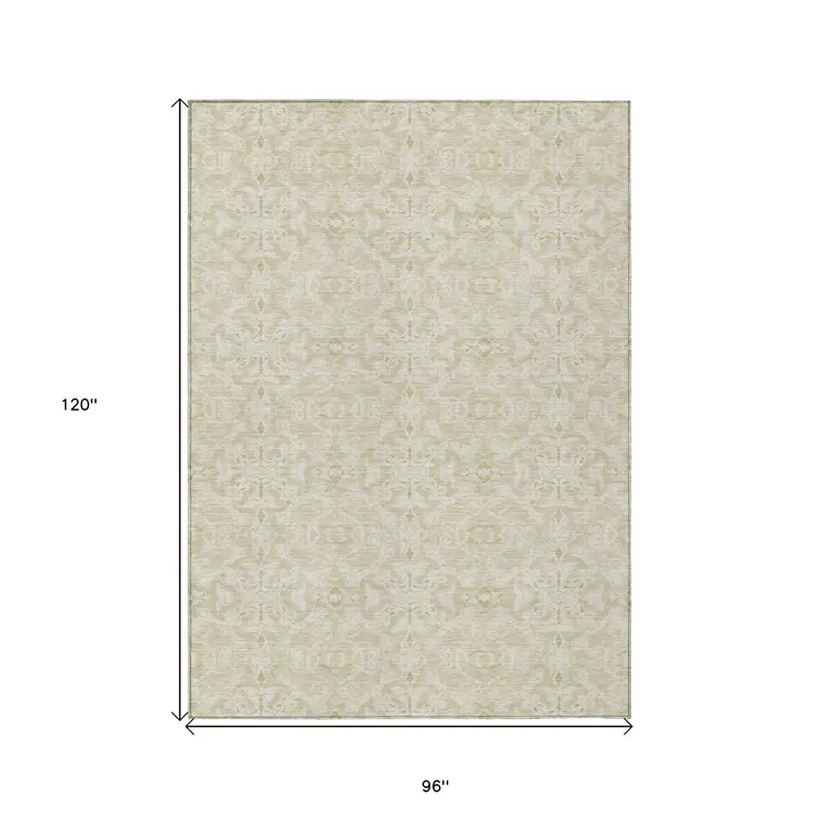 8' X 10' Tan And Beige Medallion Washable Indoor Outdoor Area Rug
