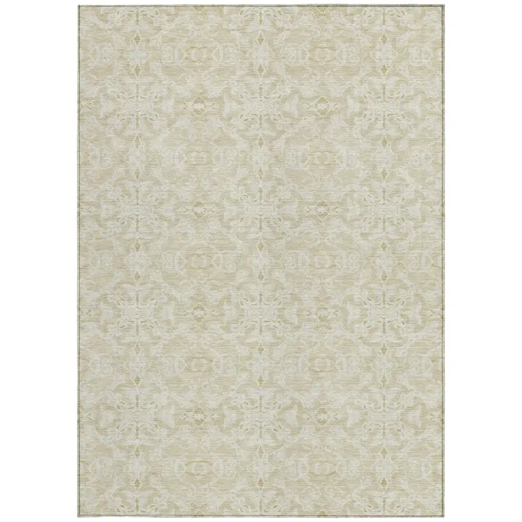 9' X 12' Tan And Beige Medallion Washable Indoor Outdoor Area Rug