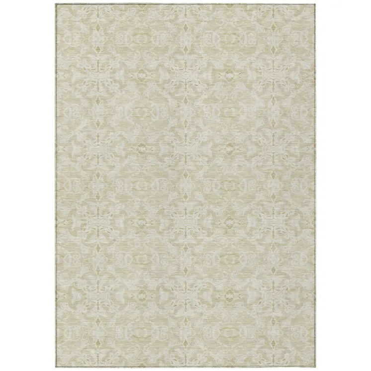 9' X 12' Tan And Beige Medallion Washable Indoor Outdoor Area Rug