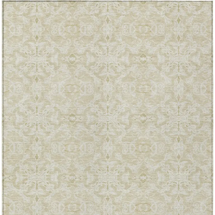 9' X 12' Tan And Beige Medallion Washable Indoor Outdoor Area Rug