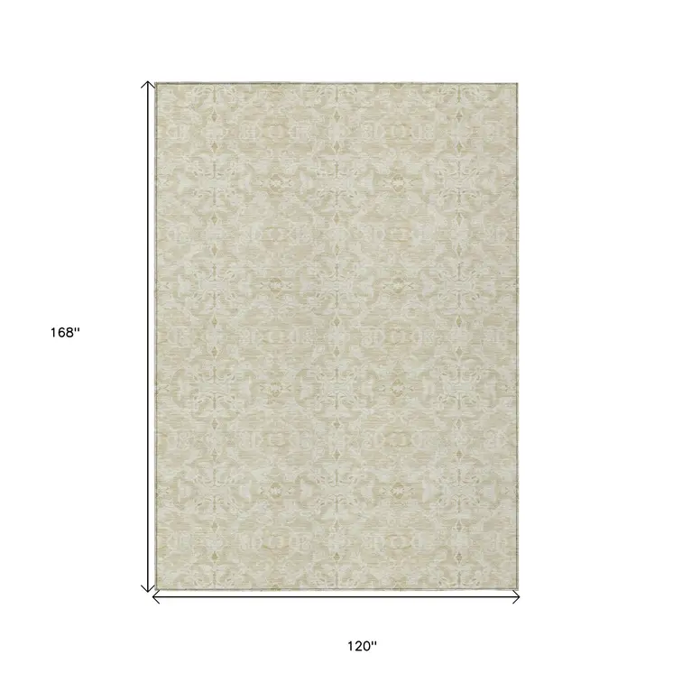 10' X 14' Tan And Beige Medallion Washable Indoor Outdoor Area Rug