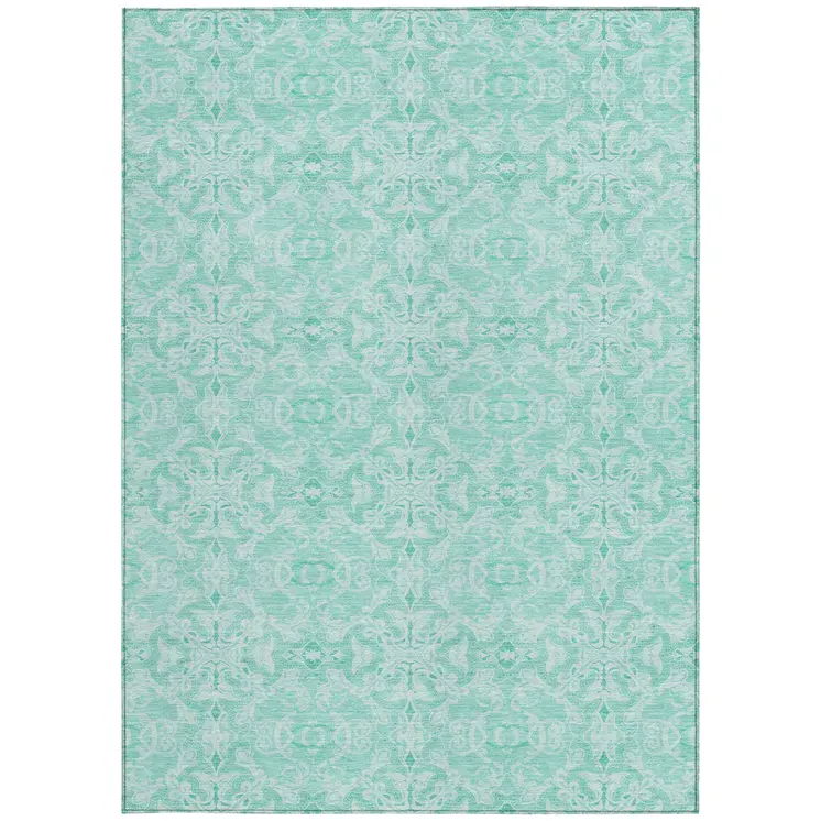 3' X 5' Turquoise And Teal Blue Medallion Washable Indoor Outdoor Area Rug