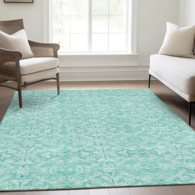 3' X 5' Turquoise And Teal Blue Medallion Washable Indoor Outdoor Area Rug