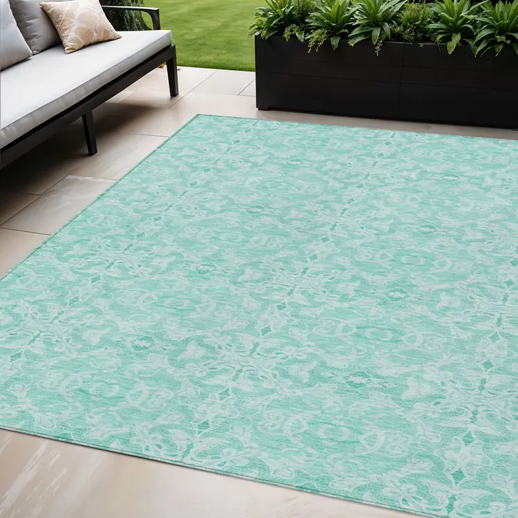5' X 8' Turquoise And Teal Blue Medallion Washable Indoor Outdoor Area Rug