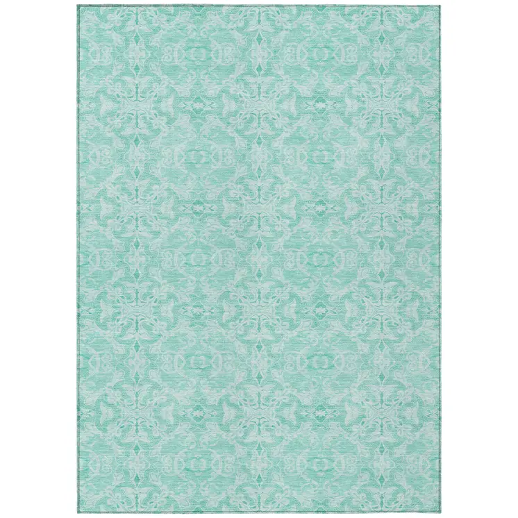 5' X 8' Turquoise And Teal Blue Medallion Washable Indoor Outdoor Area Rug