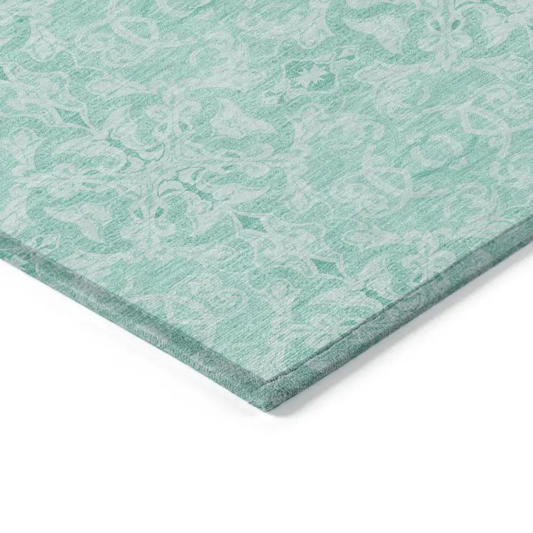 5' X 8' Turquoise And Teal Blue Medallion Washable Indoor Outdoor Area Rug