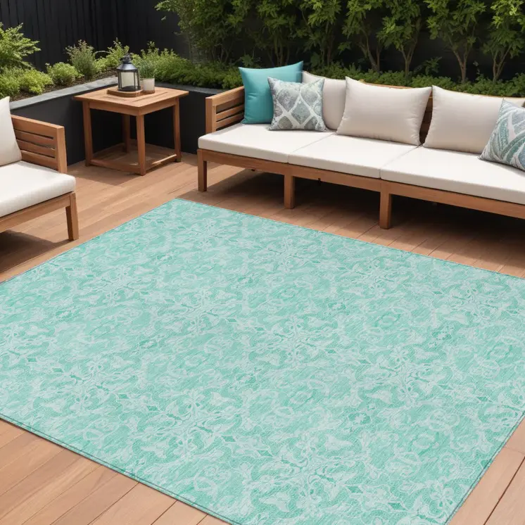 8' X 10' Turquoise And Teal Blue Medallion Washable Indoor Outdoor Area Rug