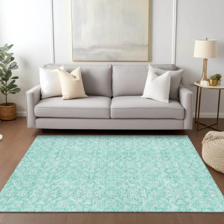 8' X 10' Turquoise And Teal Blue Medallion Washable Indoor Outdoor Area Rug