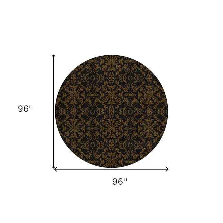 8' Brown And Black Round Medallion Washable Indoor Outdoor Area Rug