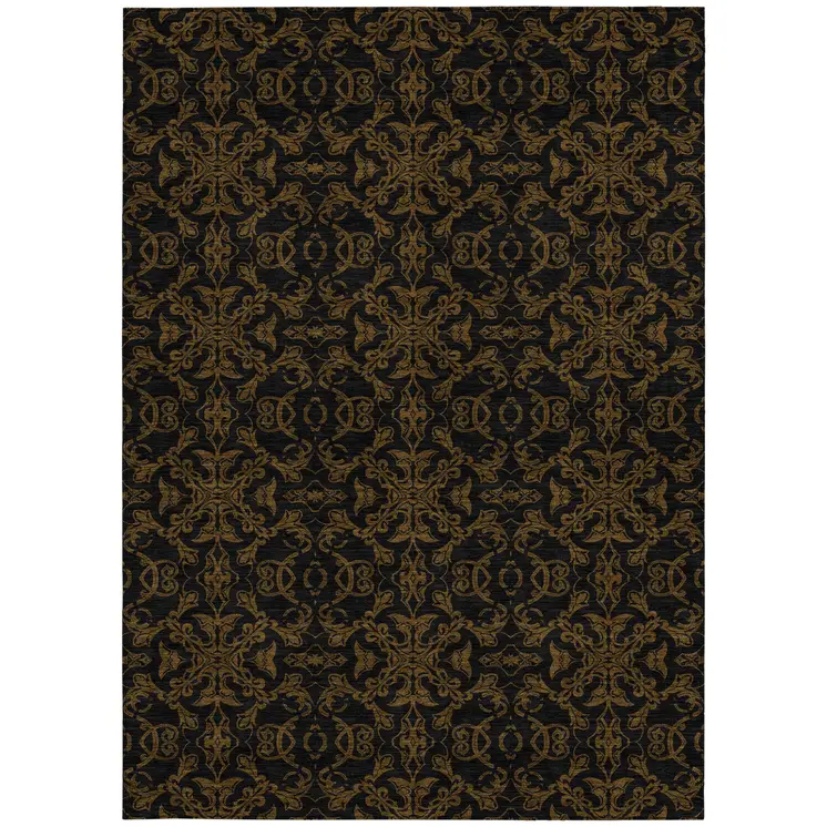 9' X 12' Brown And Black Medallion Washable Indoor Outdoor Area Rug