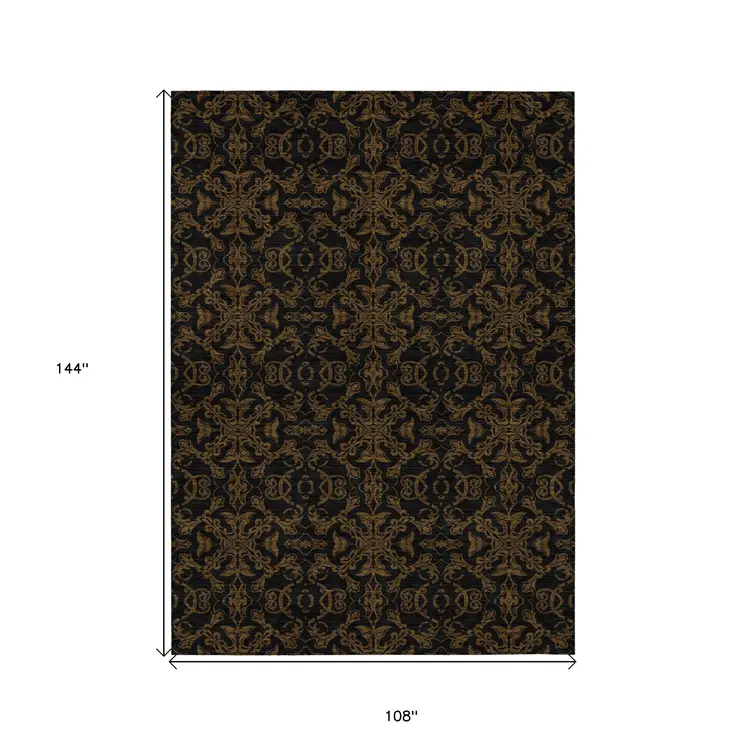 9' X 12' Brown And Black Medallion Washable Indoor Outdoor Area Rug