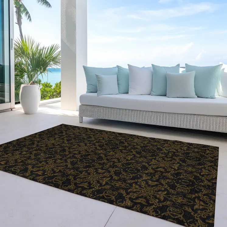 9' X 12' Brown And Black Medallion Washable Indoor Outdoor Area Rug