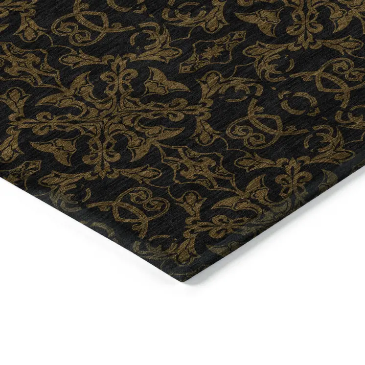 9' X 12' Brown And Black Medallion Washable Indoor Outdoor Area Rug