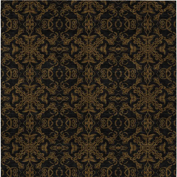 10' X 14' Brown And Black Medallion Washable Indoor Outdoor Area Rug
